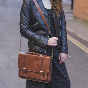 Leather Messenger Laptop Bag Satchel In Brown image 1