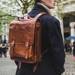 Tan Leather Metropolitan Backpack With Internal Pockets