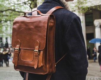 Tan Leather Metropolitan Backpack With Internal Pockets