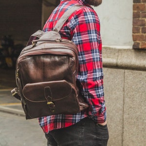 Gloss Brown Leather Office Backpack Work Rucksack image 1