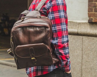 Gloss Brown Leather Office Backpack | Work Rucksack