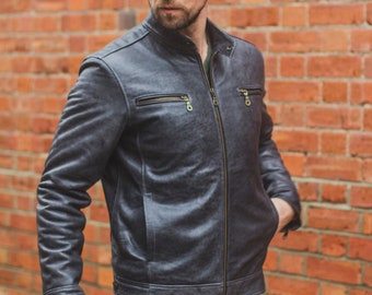 Premium Stone Grained Leather Biker Motorcycle Jacket