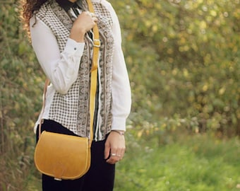 Yellow Leather messenger Satchel Saddle Bag Small