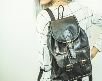 Black Leather Rucksack Backpack In Soft Cowhide