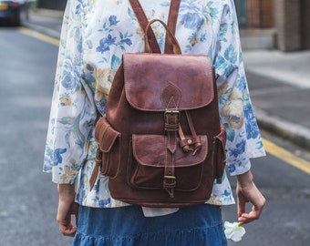 Brown Leather Rucksack Backpack 80's Festival Style