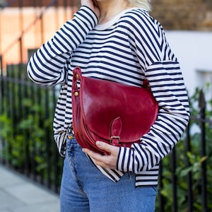 Leather Satchel Saddle Bag In Dark Red Burgundy image 1