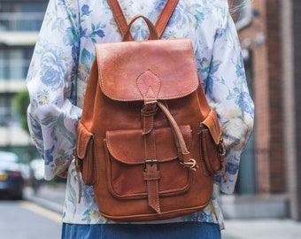 Tan Leather Rucksack Backpack Festival Style
