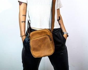 Brown Leather Cross Body Flight Bag