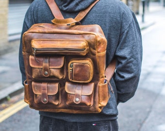 Luxury Leather Work Office Backpack | Stressed Brown