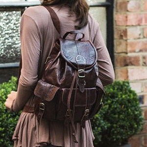 Dark Brown Moroccan Leather Rucksack | 80's Bohemian Style image 3
