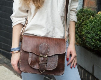 Brown Leather Messenger Bag Satchel Hand Stitched