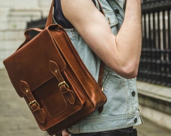 Brown Leather Metropolitan Backpack With Flap