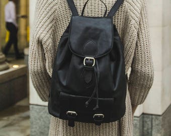 Premium Black Rucksack Backpack In Hunter Leather