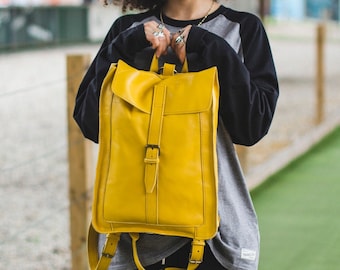 Yellow Urban Leather Backpack Premium