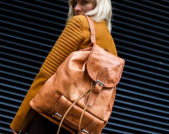 Natural Tan Leather Rucksack Backpack