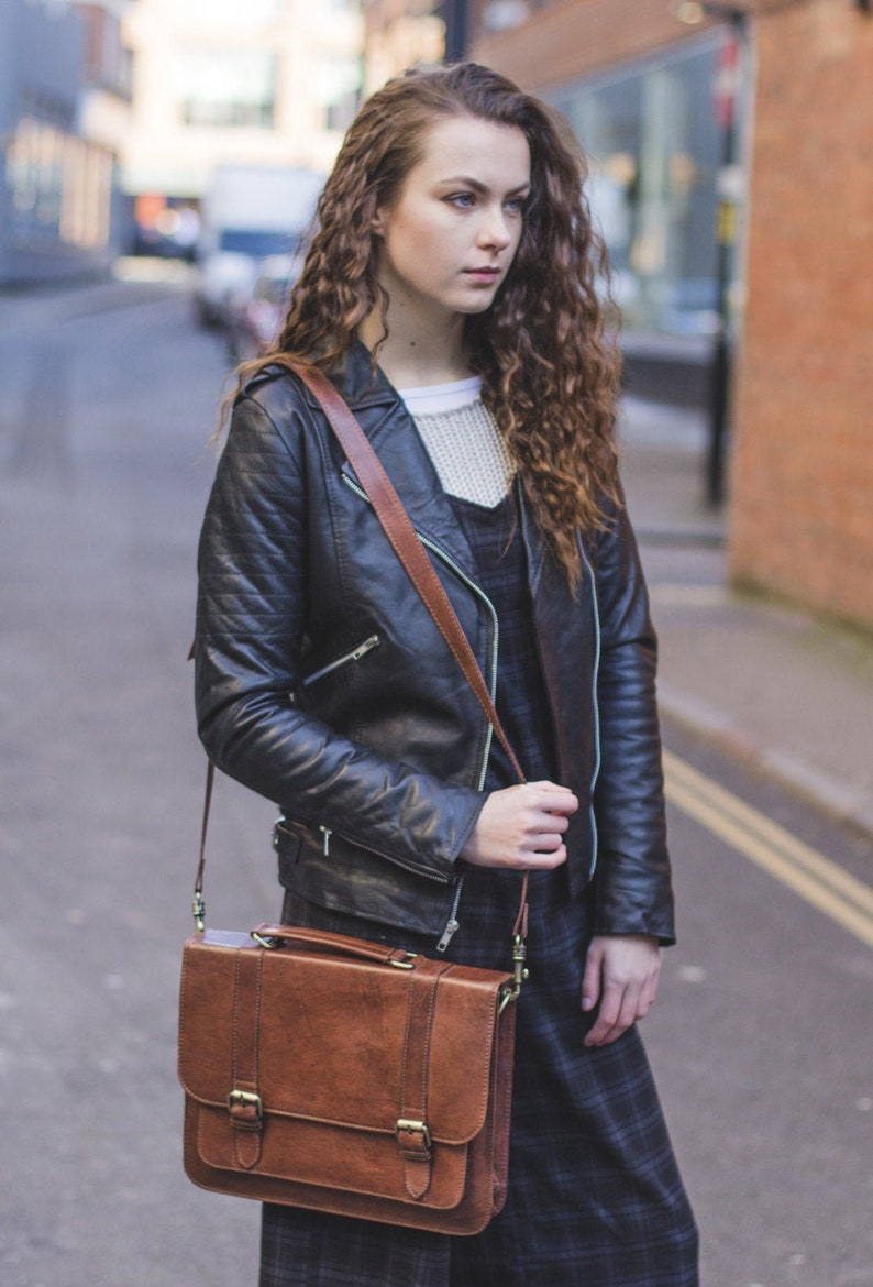 Leather Messenger Laptop Bag Satchel In Brown image 1