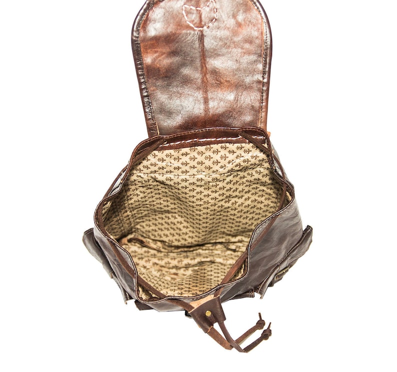 Dark Brown Moroccan Leather Rucksack | 80's Bohemian Style image 5