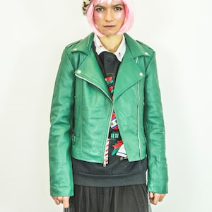 Leather Biker Jacket In Aqua Green