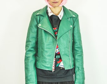 Leather Biker Jacket In Aqua Green