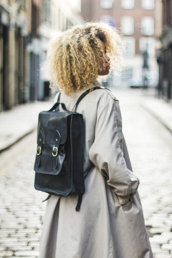 ✨Black Leather Back Pack with Top Handle ✨ David King Top Handle Leather Backpack main image 3