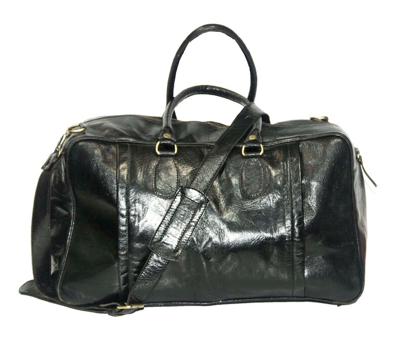 Traveller's Holdall Duffle Bag Black Gloss Leather image 4