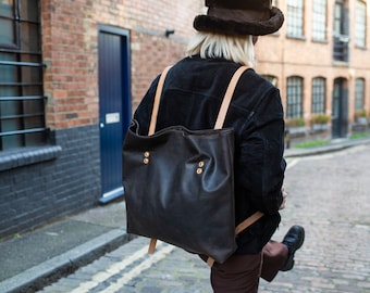 Brown Leather Shopper Tote Rucksack Backpack