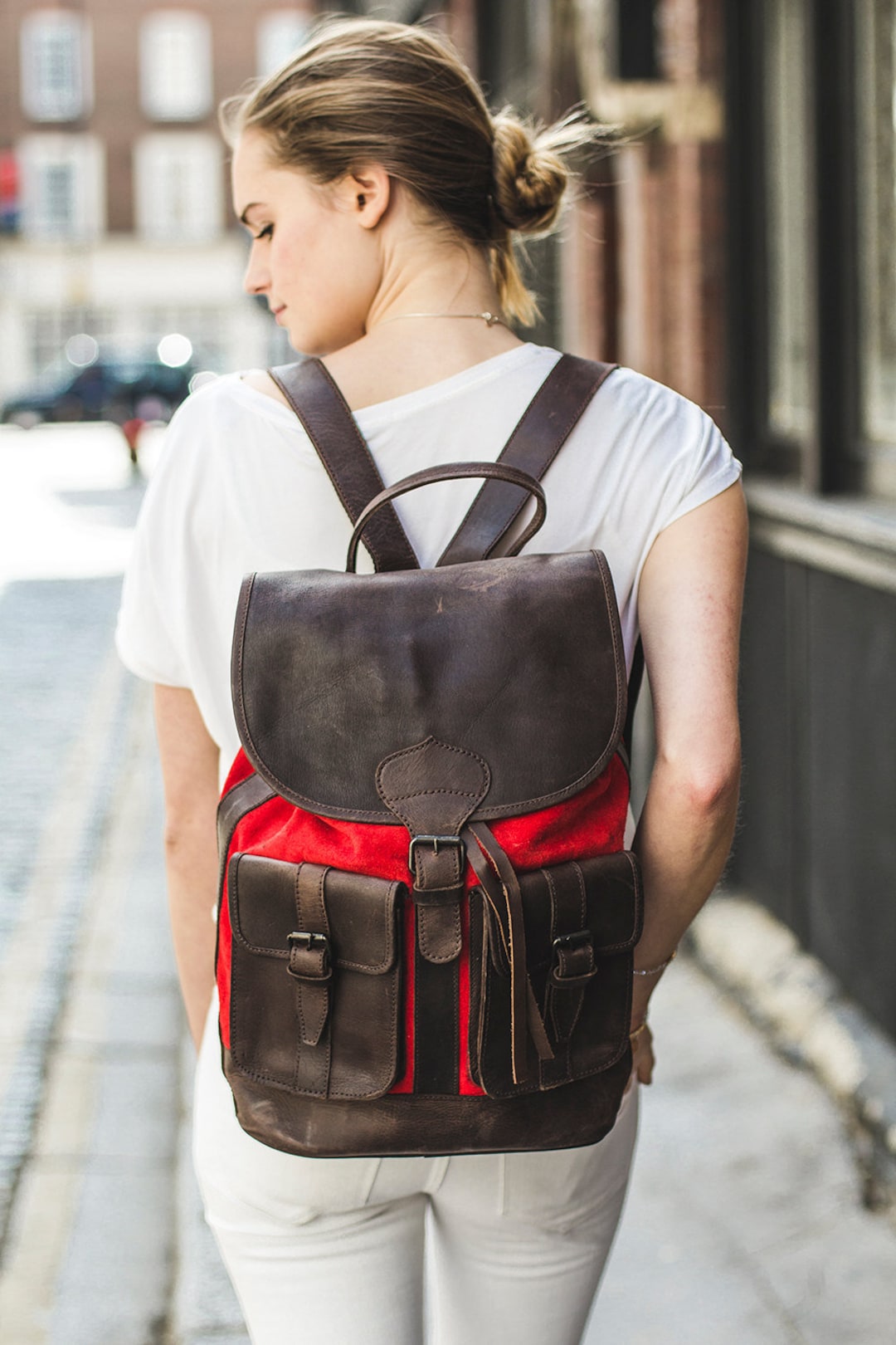 Red Suede and Leather Rucksack Backpack Premium - Etsy