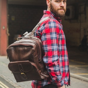 Gloss Brown Leather Office Backpack Work Rucksack image 6