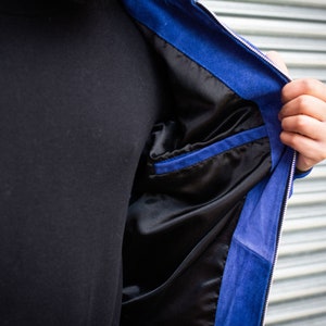 Premium Blue Suede Bomber Jacket image 7