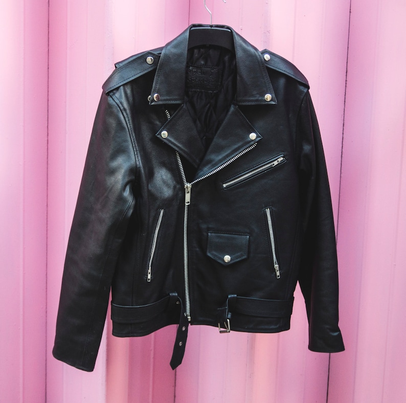 Classic Black Leather Biker Jacket Oversized Marlon Brando Jacket image 8