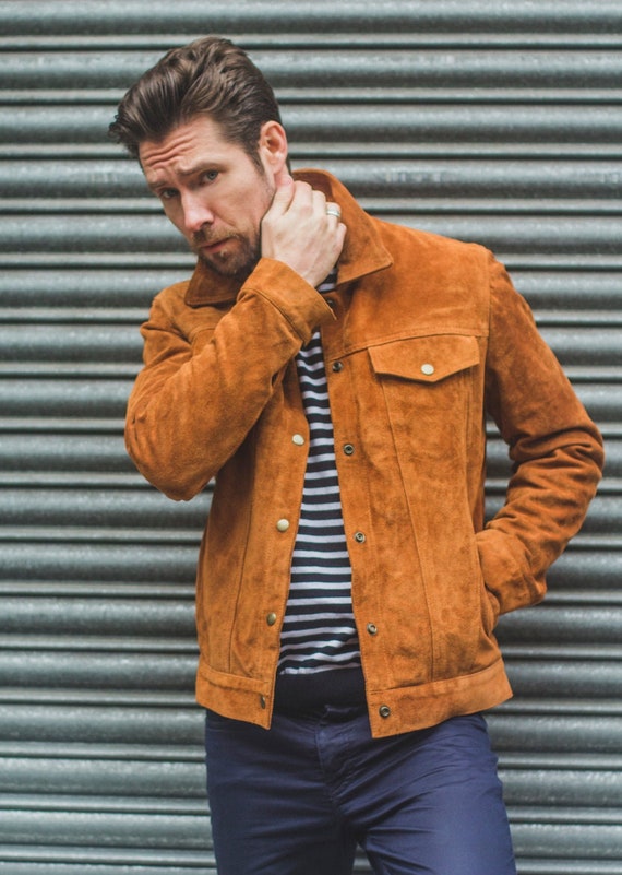 brown suede trucker jacket