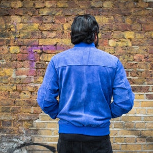 Premium Blue Suede Bomber Jacket image 10