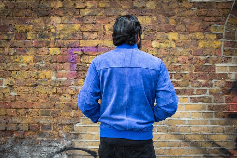 Premium Blue Suede Bomber Jacket image 10