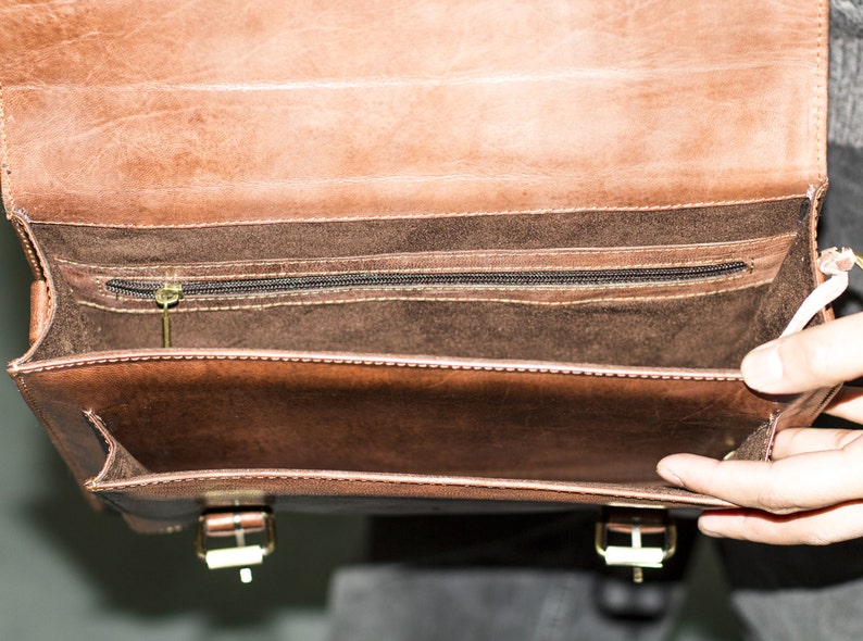 Leather Messenger Laptop Bag Satchel In Brown image 3