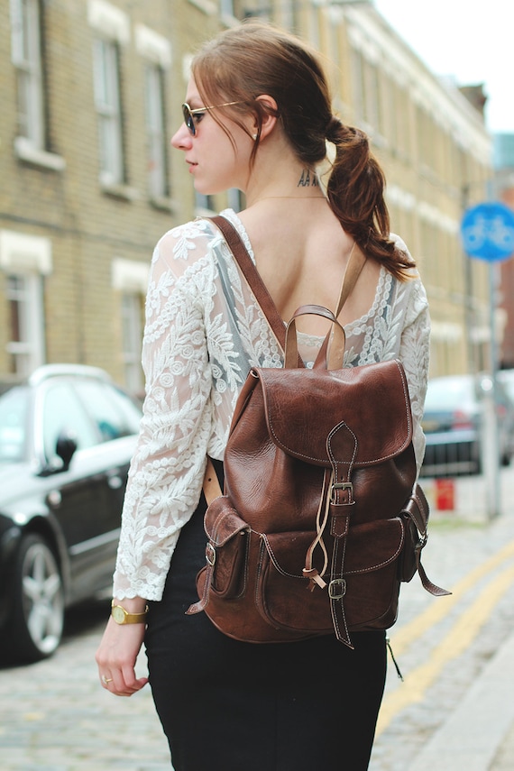 Brown Leather Backpack Vintage Backpack for Women Leather -  Israel