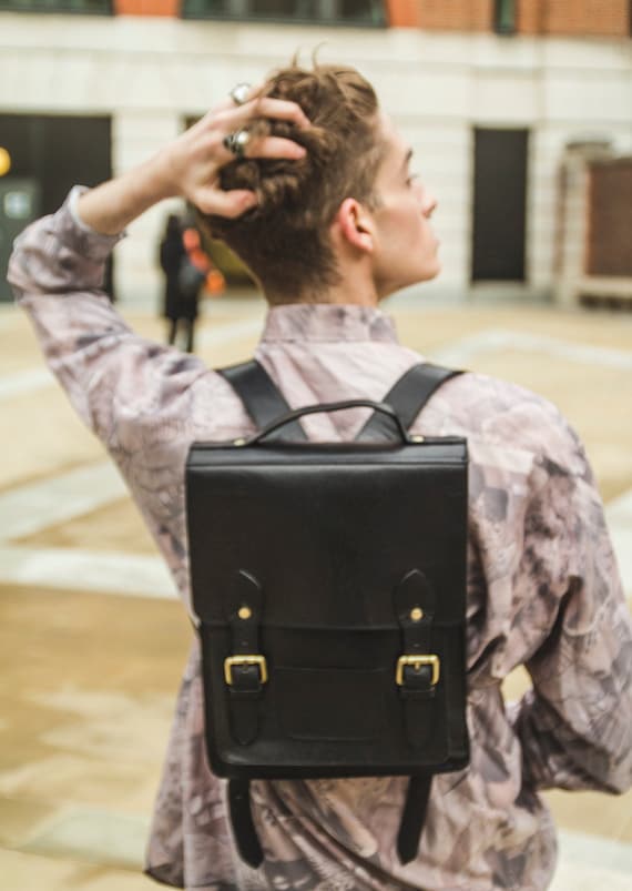 Black Leather Backpack With Top Flap (exclusive Edition) - Etsy display picture 2