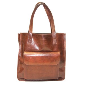 Stressed Brown Leather Shopper Tote Bag image 4