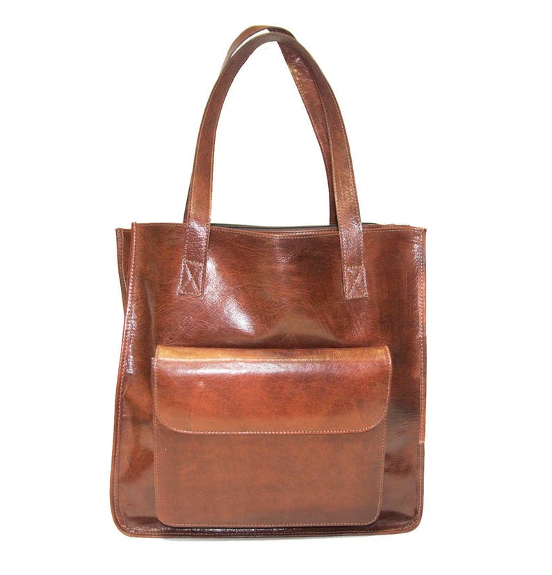 Stressed Brown Leather Shopper Tote Bag image 4