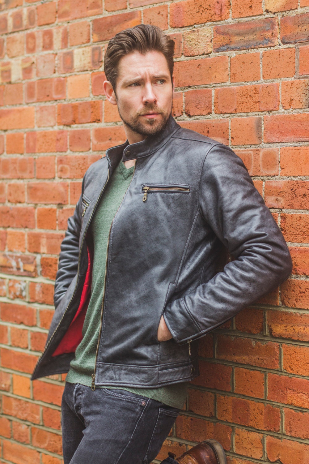 Premium Stone Grained Leather Biker Motorcycle Jacket - Etsy UK