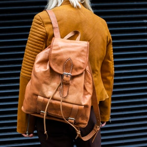 Natural Tan Leather Rucksack Backpack