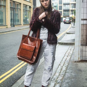 Stressed Brown Leather Shopper Tote Bag image 2