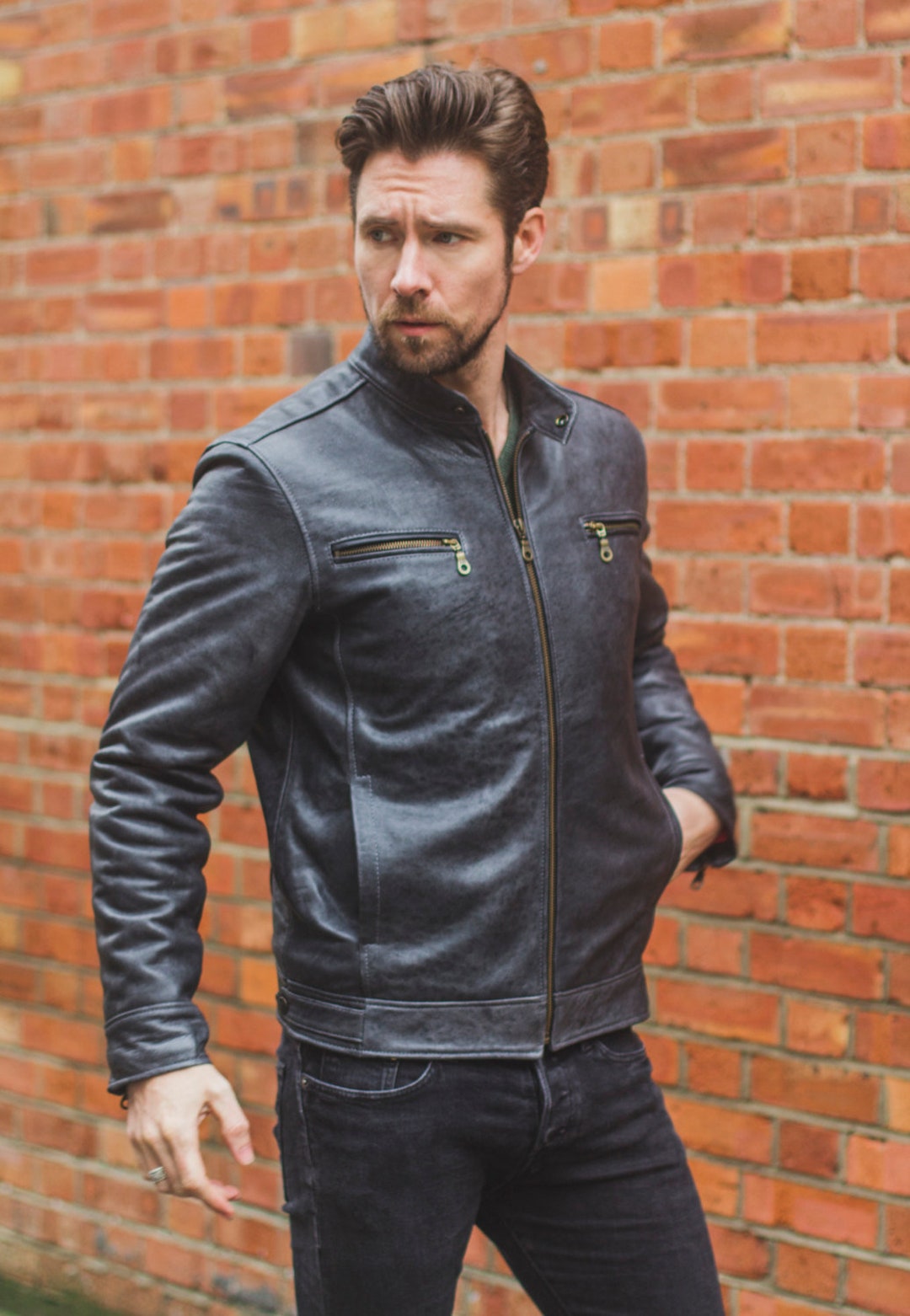 Premium Stone Grained Leather Biker Motorcycle Jacket - Etsy UK