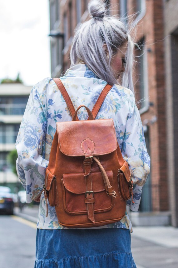 Tan Leather Rucksack Backpack Festival Style Etsy