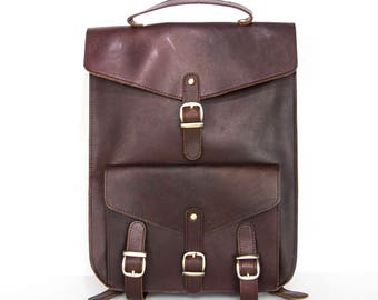 Retro Style Brown Leather Backpack