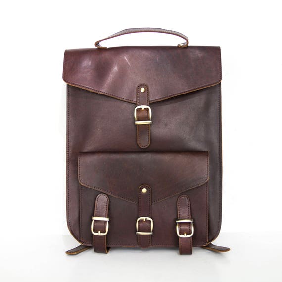 brown leather backpack etsy Retro Style Brown Leather Backpack