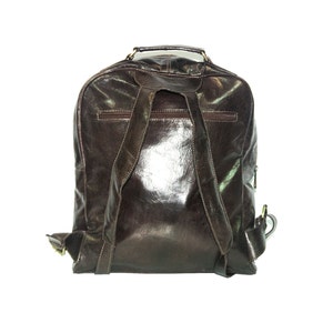 Gloss Brown Leather Office Backpack Work Rucksack image 4