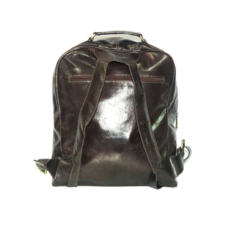 Gloss Brown Leather Office Backpack Work Rucksack image 4