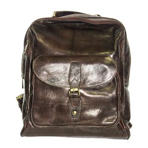 Gloss Brown Leather Office Backpack Work Rucksack image 7