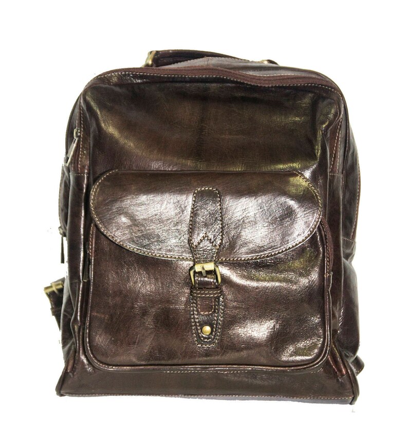 Gloss Brown Leather Office Backpack Work Rucksack image 7