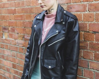 Reclaimed Vintage leather biker jacket in black